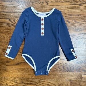 SweetHoney Girls Classic Solid Navy White Long-Sleeve Bodysuit Button Placket 3T